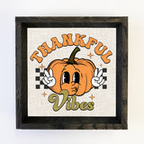 Thankful Vibes Retro Pumpkin - Cute Fall Framed Canvas Art