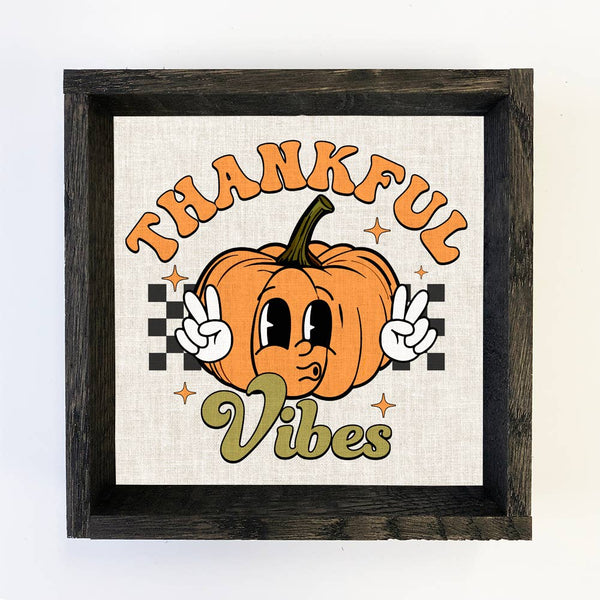 Thankful Vibes Retro Pumpkin - Cute Fall Framed Canvas Art
