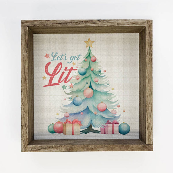 Vintage Lets Get Lit - Cute Framed Christmas Canvas Wall Art