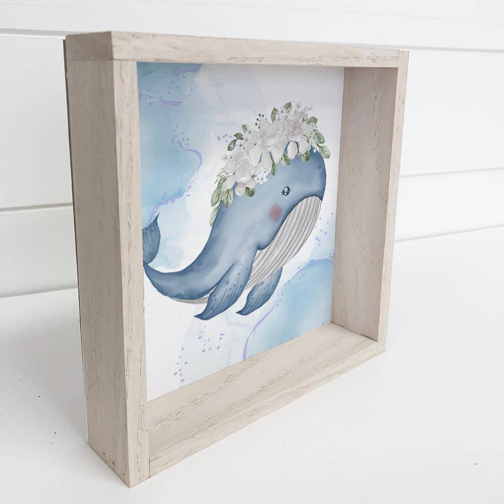 Cute Whale Canvas Art with Wood Frame - Baby or Kids Room