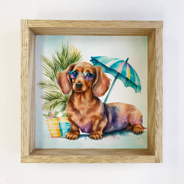 Dauchund Dog Summer Dog Small Canvas Sign- Beach Dog