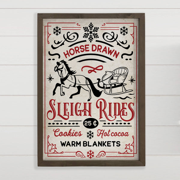 Horse Drawn Sleigh Rides - Framed Holiday Word Sign Wall Art