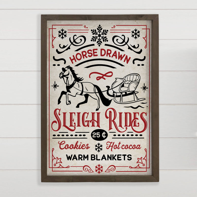 Horse Drawn Sleigh Rides - Framed Holiday Word Sign Wall Art