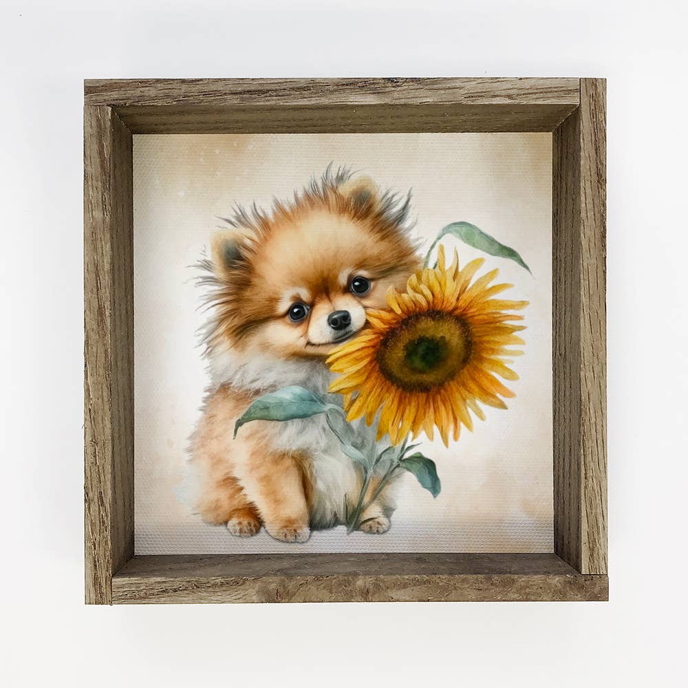 Sunflower Pomeranian - Puppy and Flowers - Fall Flower Art