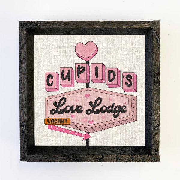 Cupids Love Lodge - Valentines Day Canvas Art - Wood Framed
