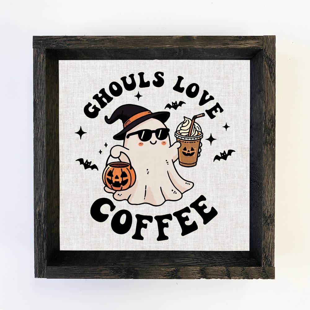 Funny Halloween Ghouls Love Coffee - Halloween Canvas Decor