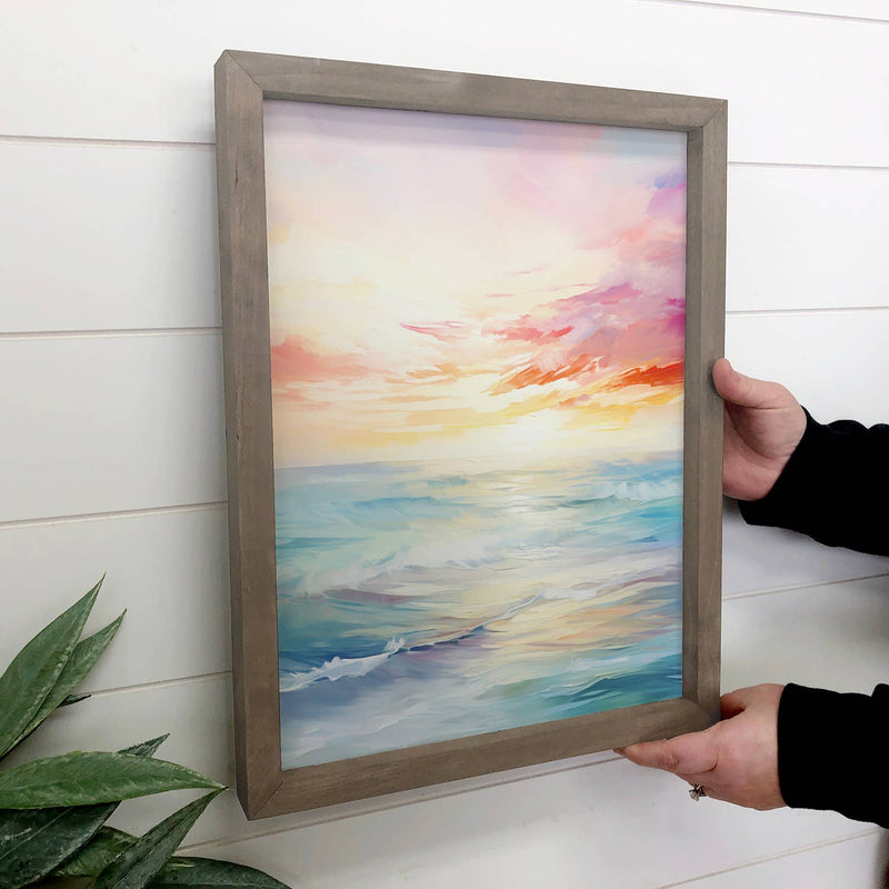 Abstract Rainbow Waves - Abstract Nature Canvas Art - Framed