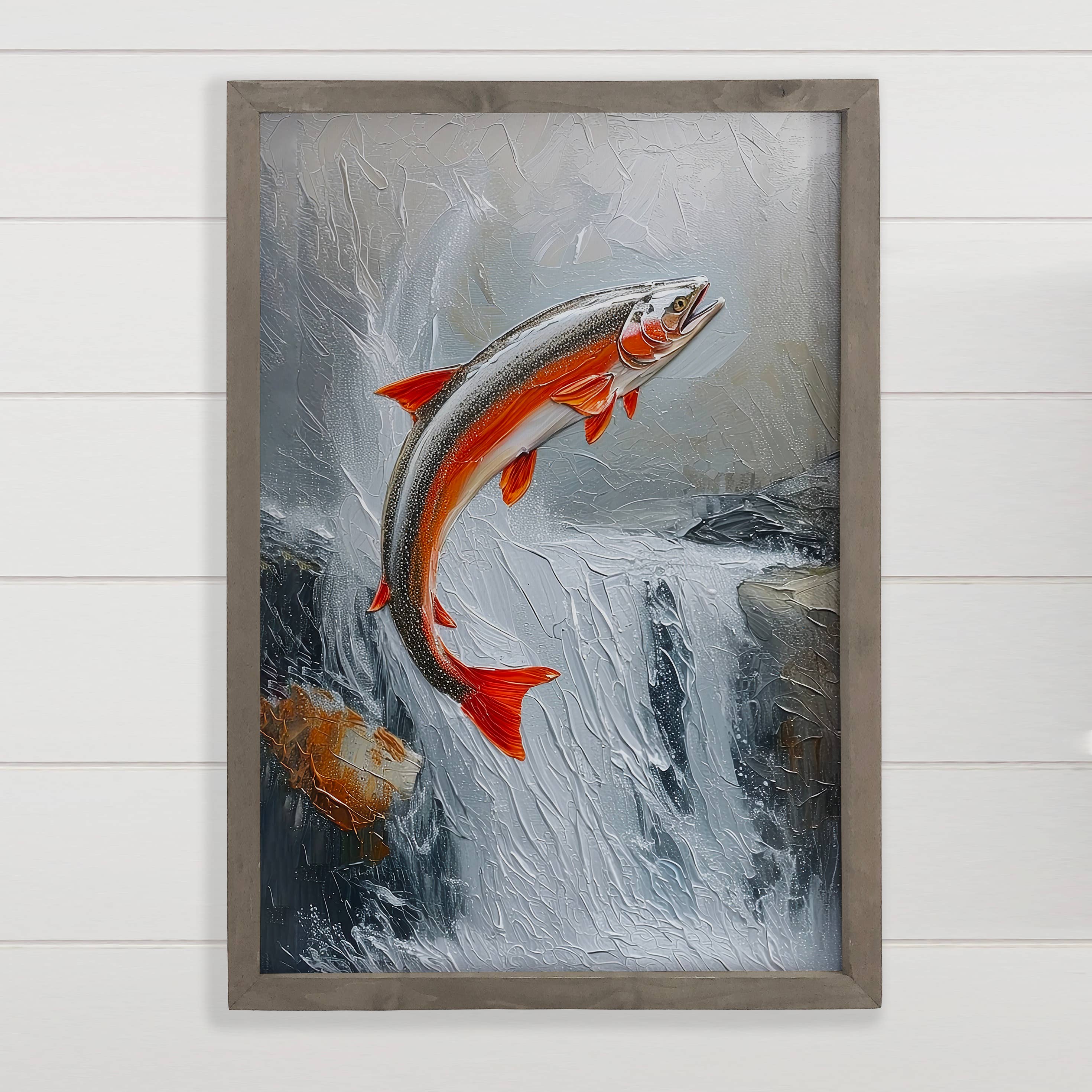 Salmon Run - Fish Canvas Art - Cabin Wood Framed Wall Art