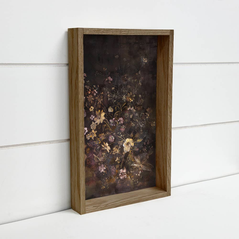 Moody Dark Wildflowers - Flower Canvas Art - Wood Framed