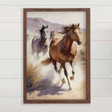 Wild Horses Running - Framed Animal Watercolor - Ranch Art