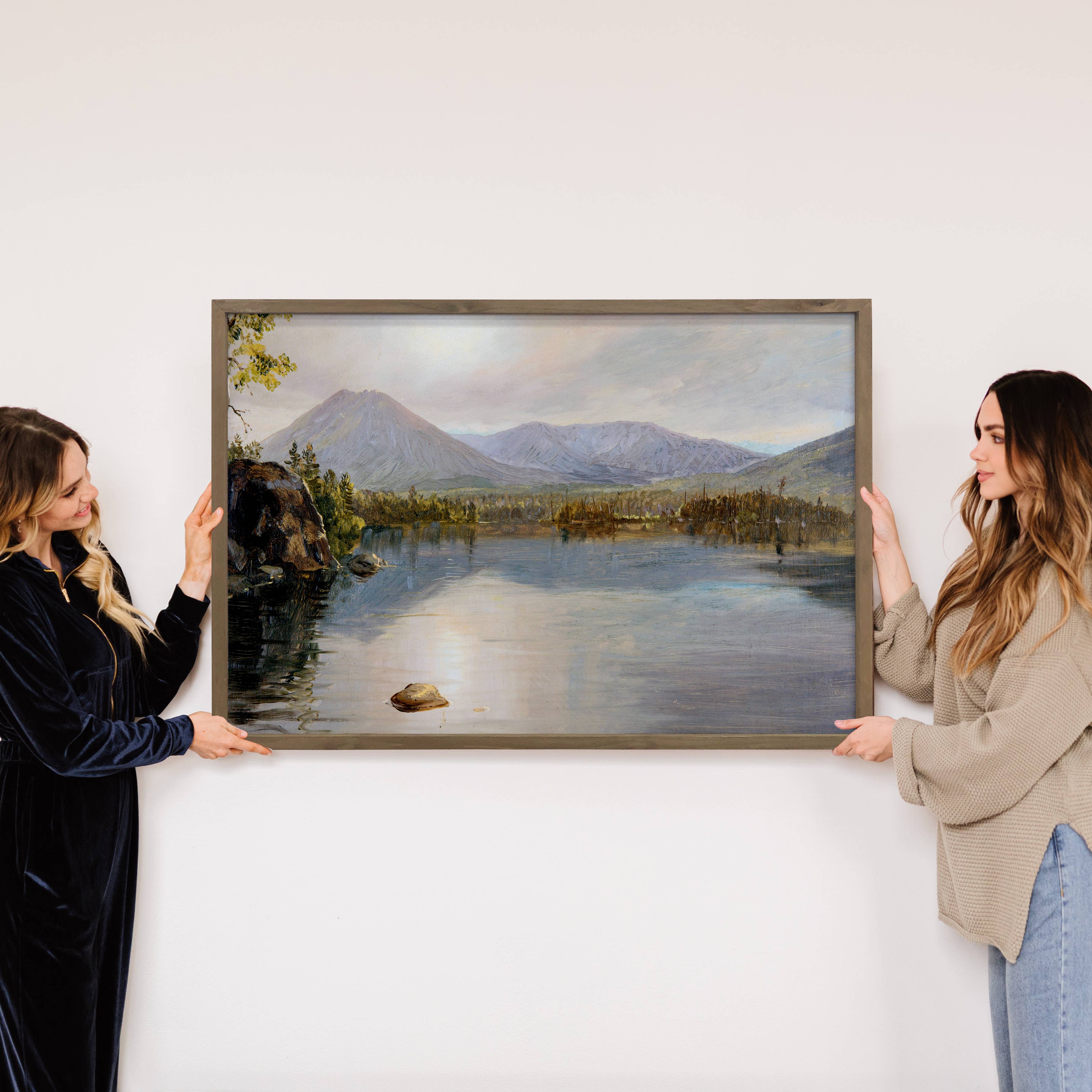 Lake in Maine - Framed Nature Canvas Art - Cabin Wall Decor