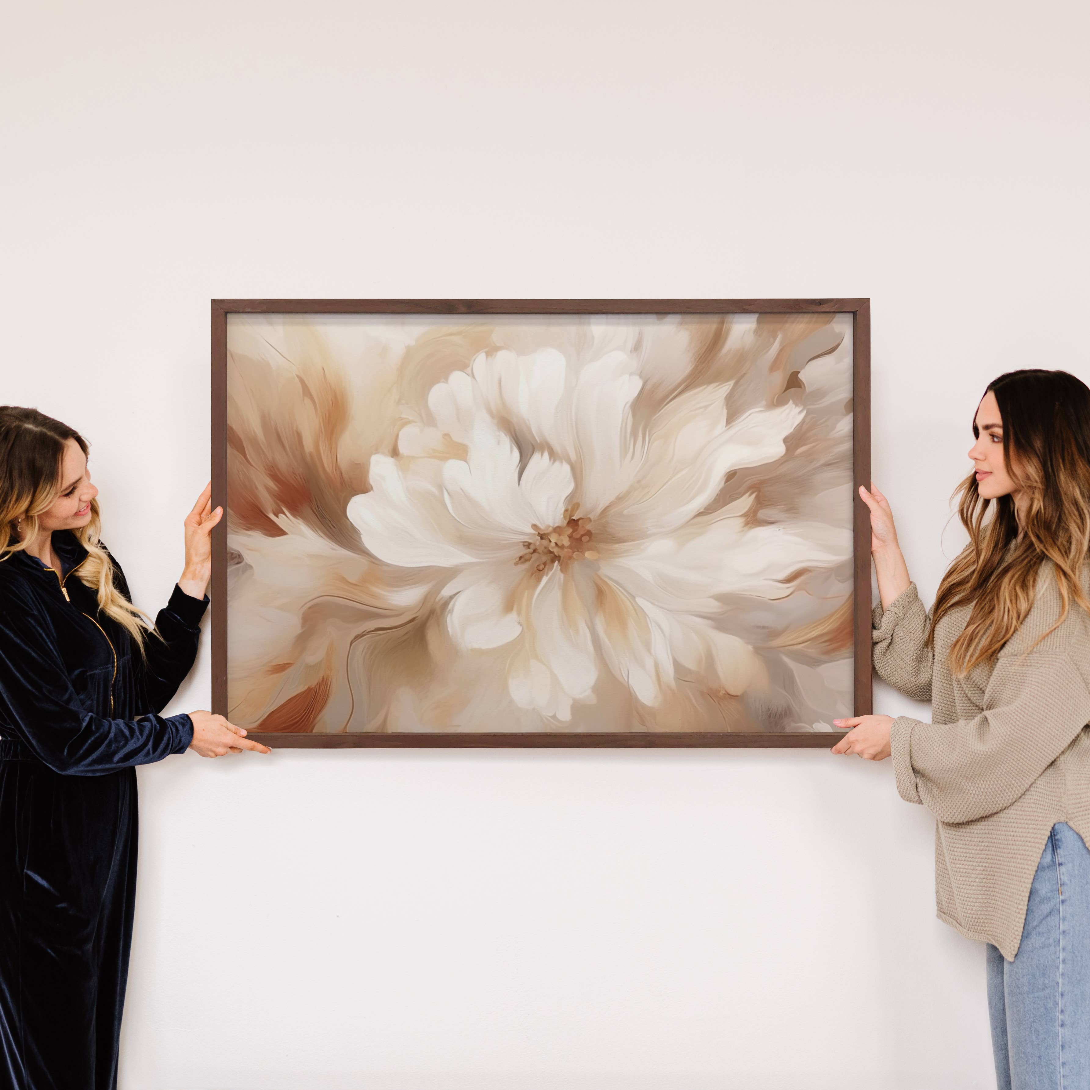 White Rust Flower - Flower Canvas Art - Wood Framed Wall Art