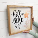 Small Shelf Sitting Canvas and Wood Sign "Hello Little One"