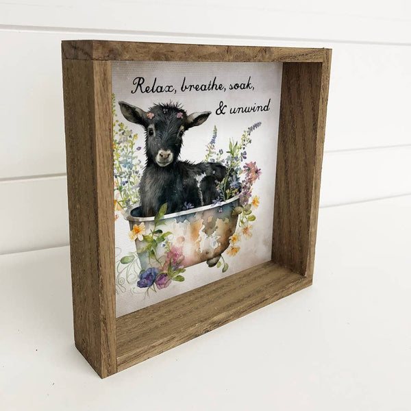 Relax Goat in a Tub - Cute Animal Canvas Art - Farmhouse Art