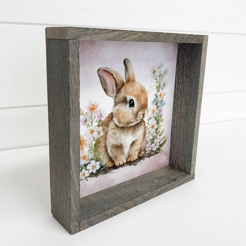 Cute Bunny Blossoms - Spring Time Bunny - Wood Framed Art