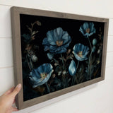 Blue Poppies - Flower Canvas Art - Wood Framed Nature Decor