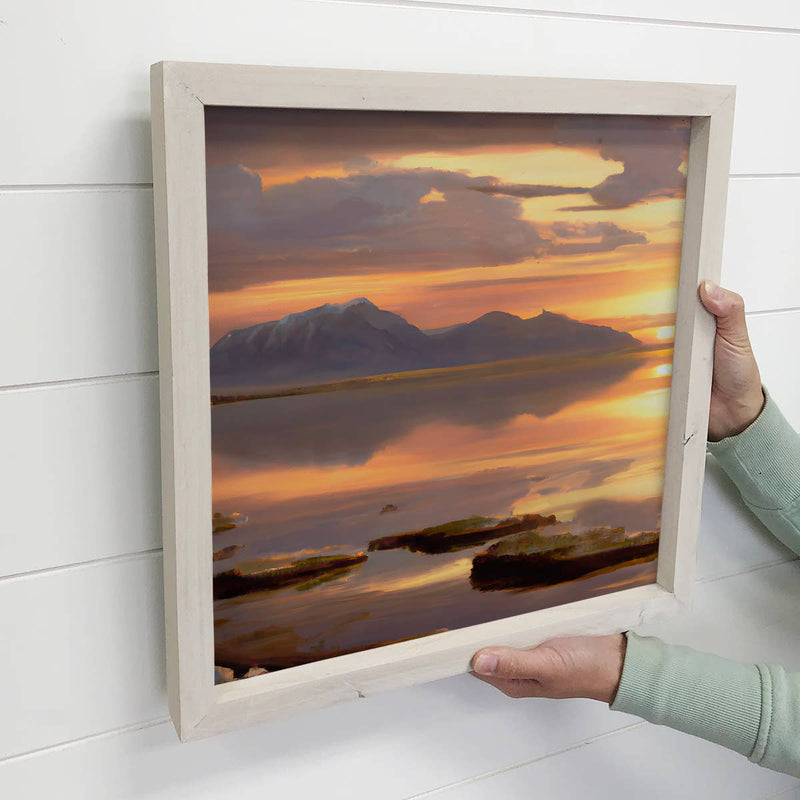 Great Salt Lake Sunset Painting on Canvas Small Sign