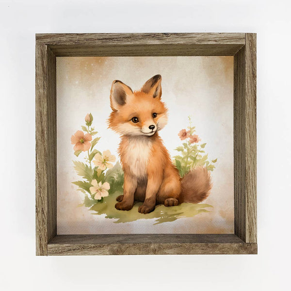 Woodland Cute Fox - Cute Fox Canvas Art - Wood Framed
