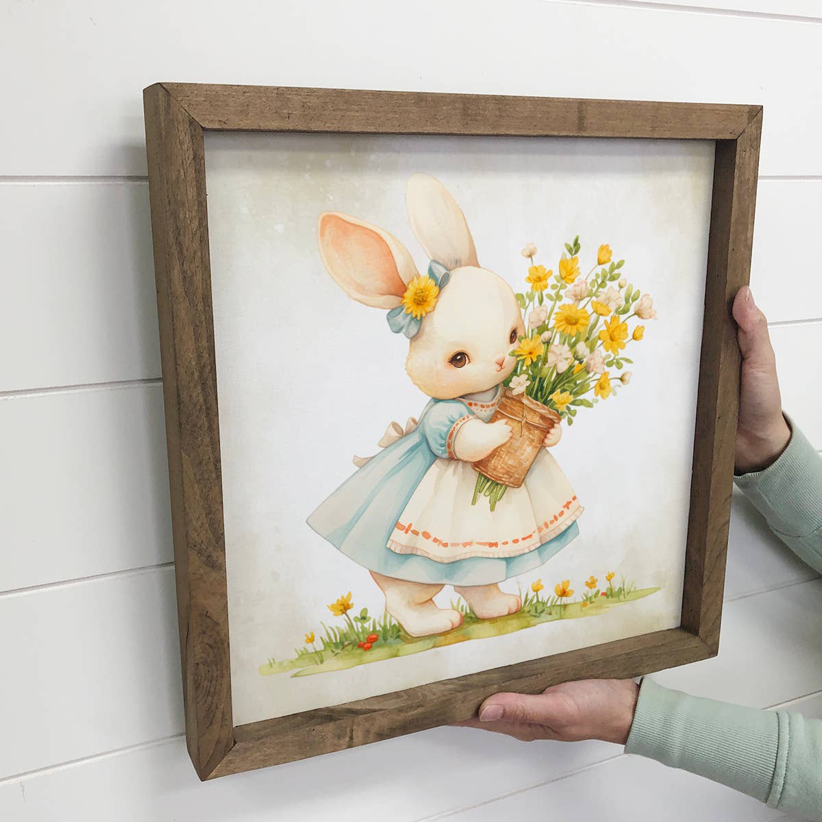 Easter Bunny in Apron with Flowers - Easter Canvas Art