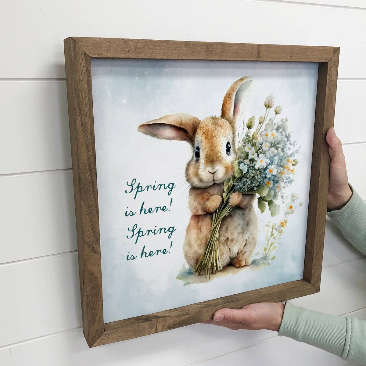 Spring Is Here Bunny - Spring Time Bunny - Wood Framed Art