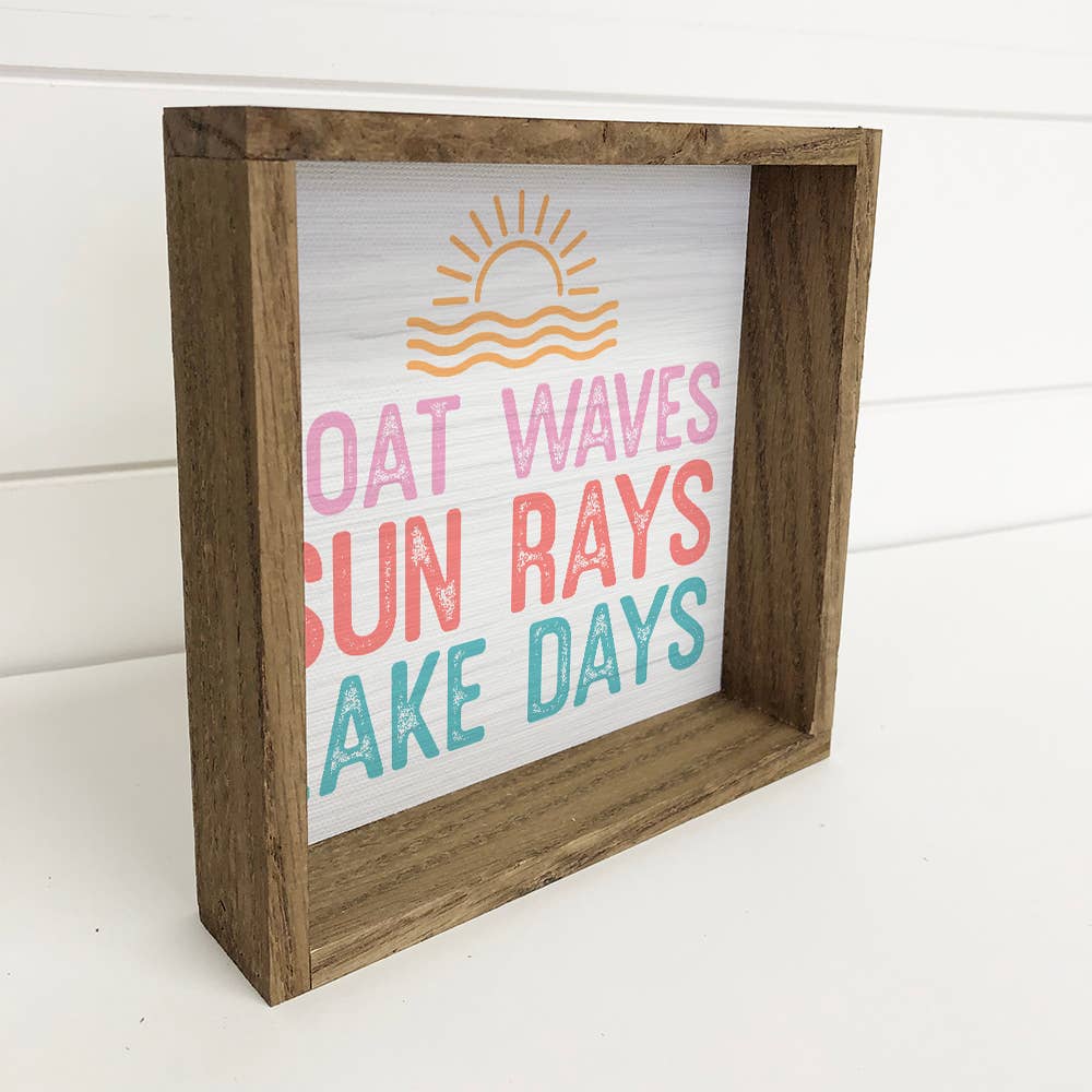 Boat Waves Sun Rays - Summer Word Sign - Framed Canvas Art