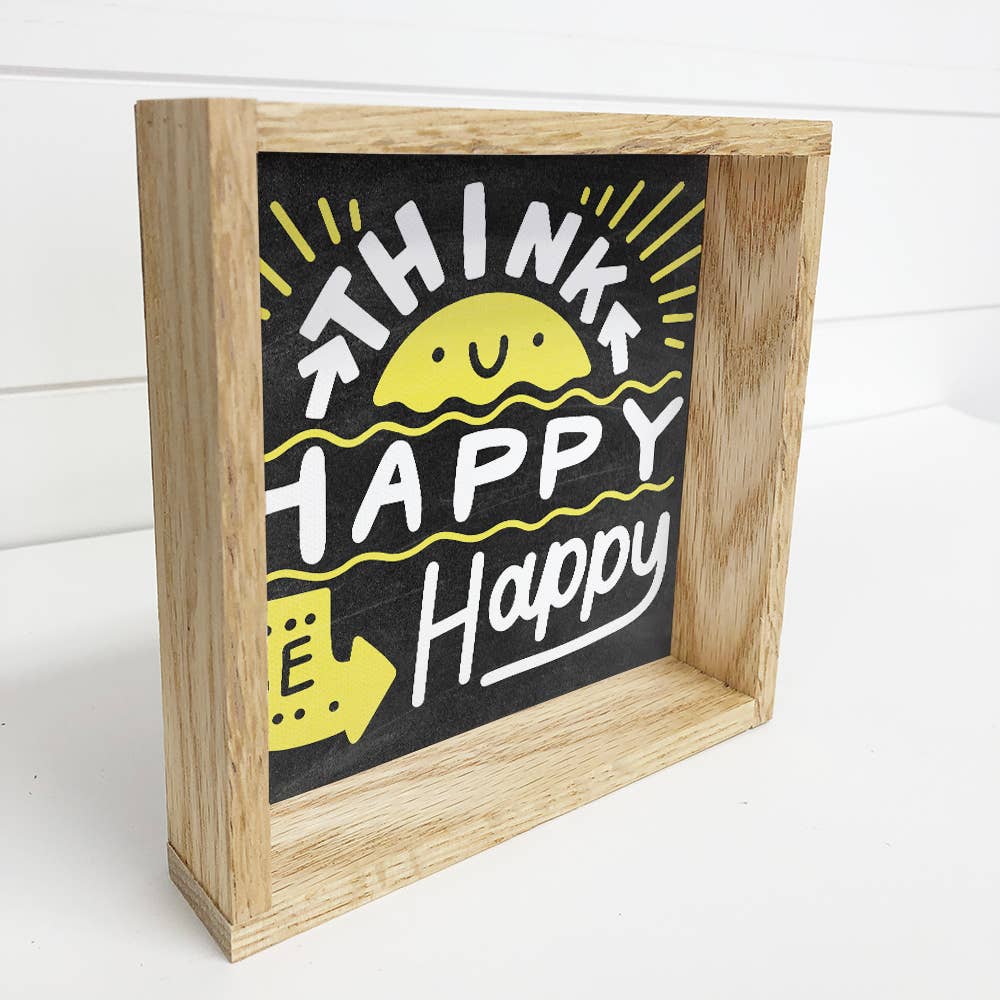 Kids Room Sign - Think Happy Be Happy - Black & Yellow