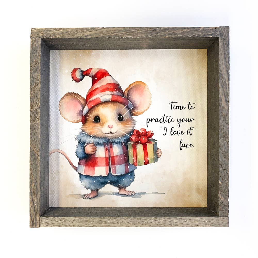 Mouse Christmas Gift - Funny Animal Holiday Art - Wood Frame