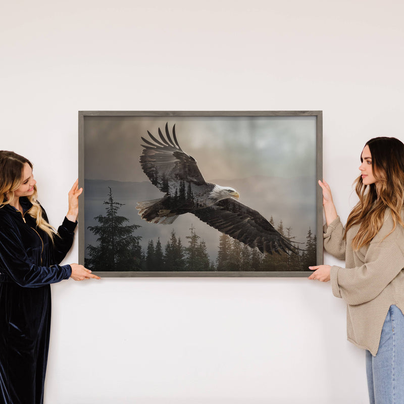 Eagle Trees Double Exposure -Wood Framed Wildlife Canvas Art