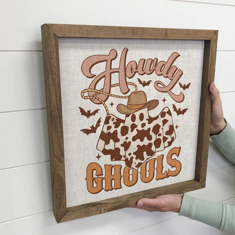 Howdy Ghouls - Cute Framed Halloween Sign - Halloween Decor