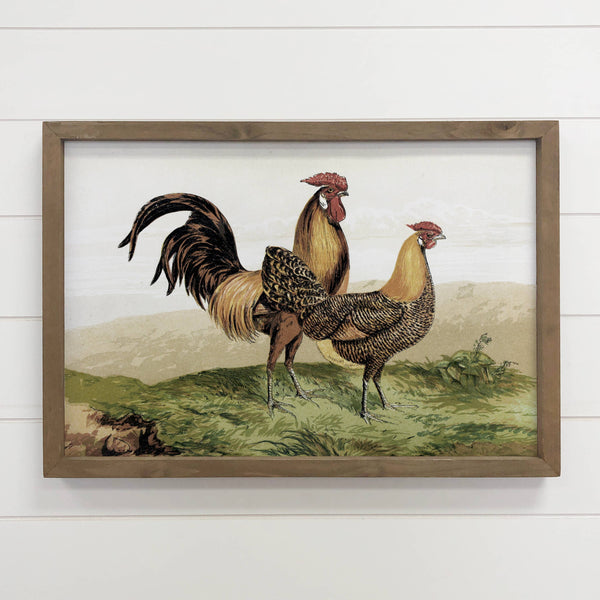 Golden Hamburg Chickens - Chicken Canvas Art - Wood Framed