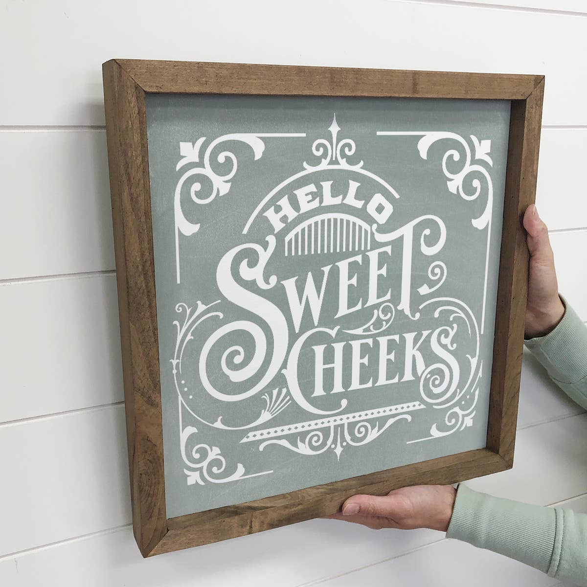 Funny Bathroom Sign - Hello Sweet Cheeks Wood Framed Sign