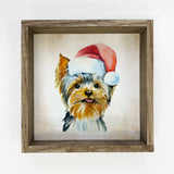 Yorkie Dog in Santa Hat Christmas Small Canvas Sign