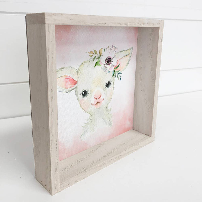Baby Girl Sheep Watercolor Small Framed Decor