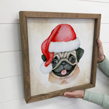 Pug Dog Pet Painting in Santa Hat Christmas Canvas Sign