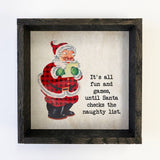 Santa's Naughty List Vintage Santa Christmas Canvas Sign