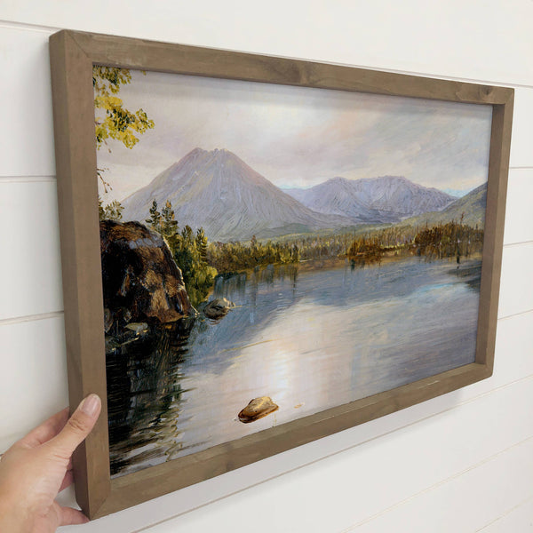 Lake in Maine - Framed Nature Canvas Art - Cabin Wall Decor
