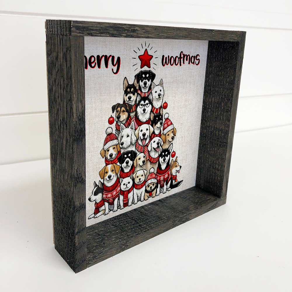 Merry Woofmas - Dog Christmas Canvas Art - Wood Framed