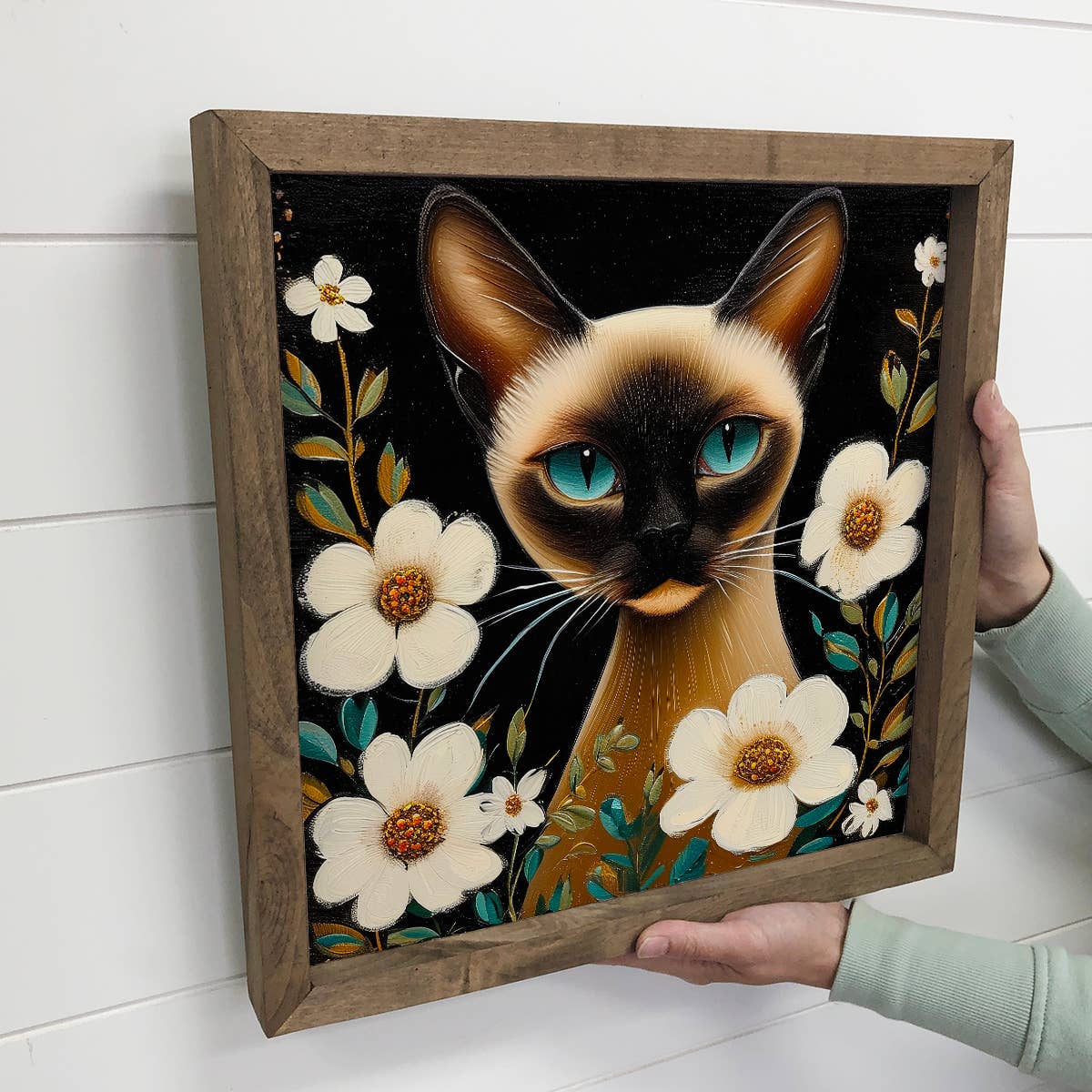 Siamese Cat and Flowers - Cat and Flowers Canvas Art