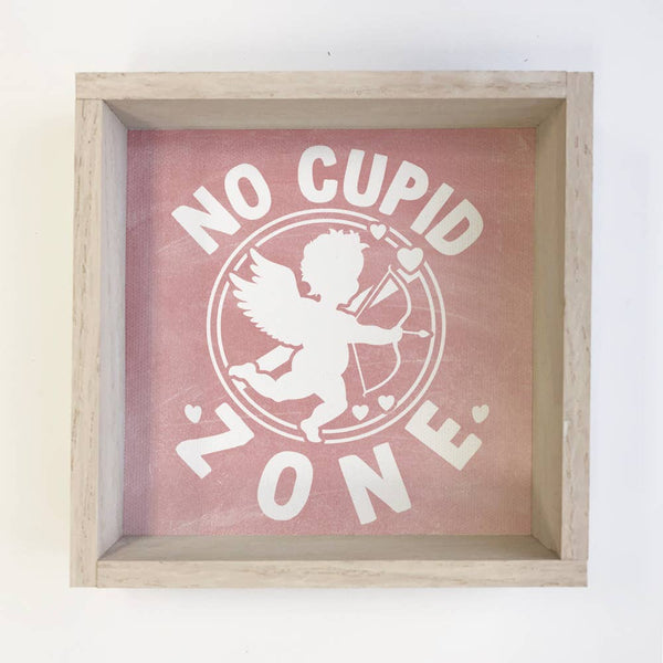 No Cupid Zone - Valentines Day Canvas Art - Wood Framed Art