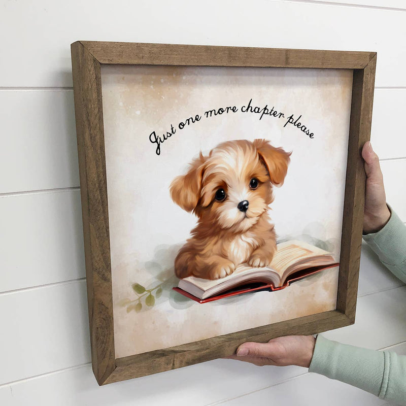 Just One More Chapter Puppy - Cute Book Canvas Art - Framed