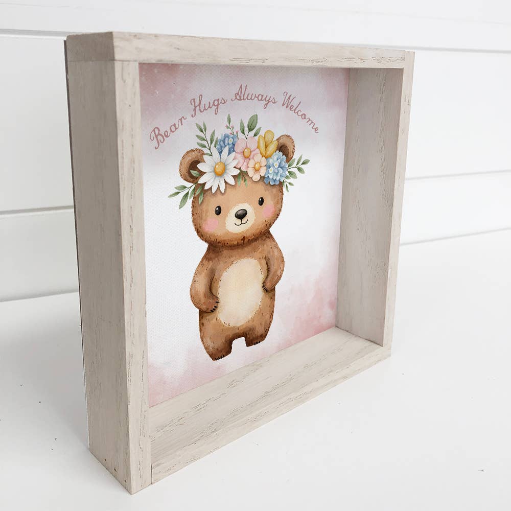 Bear Hugs Always Welcome - Cute Bear Canvas Art - Wood Frame