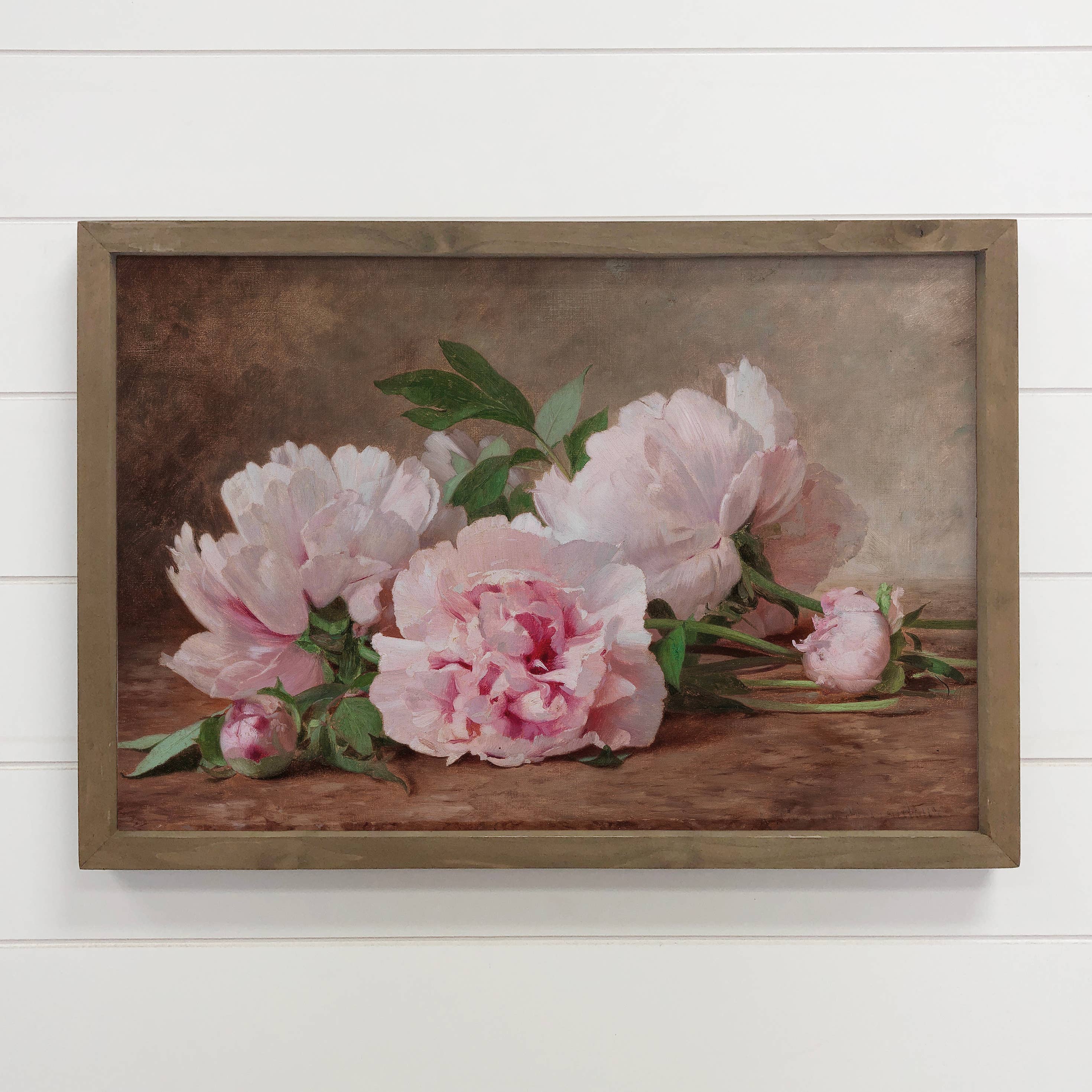 Pink Peonies Vintage Still Life - Flower Canvas Art - Framed