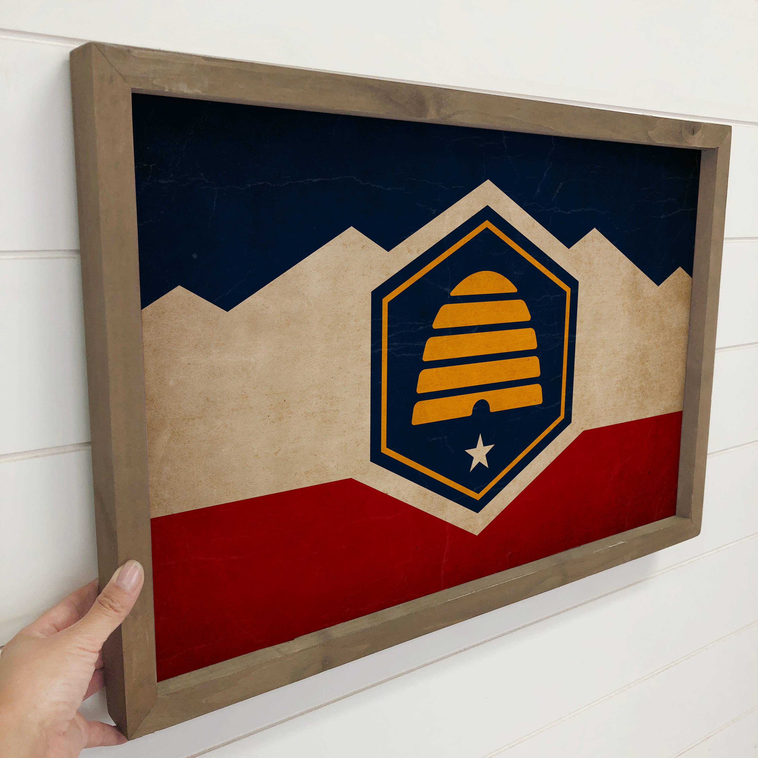 Utah Vintage Flag - State Flag Canvas Art - Wood Framed Art