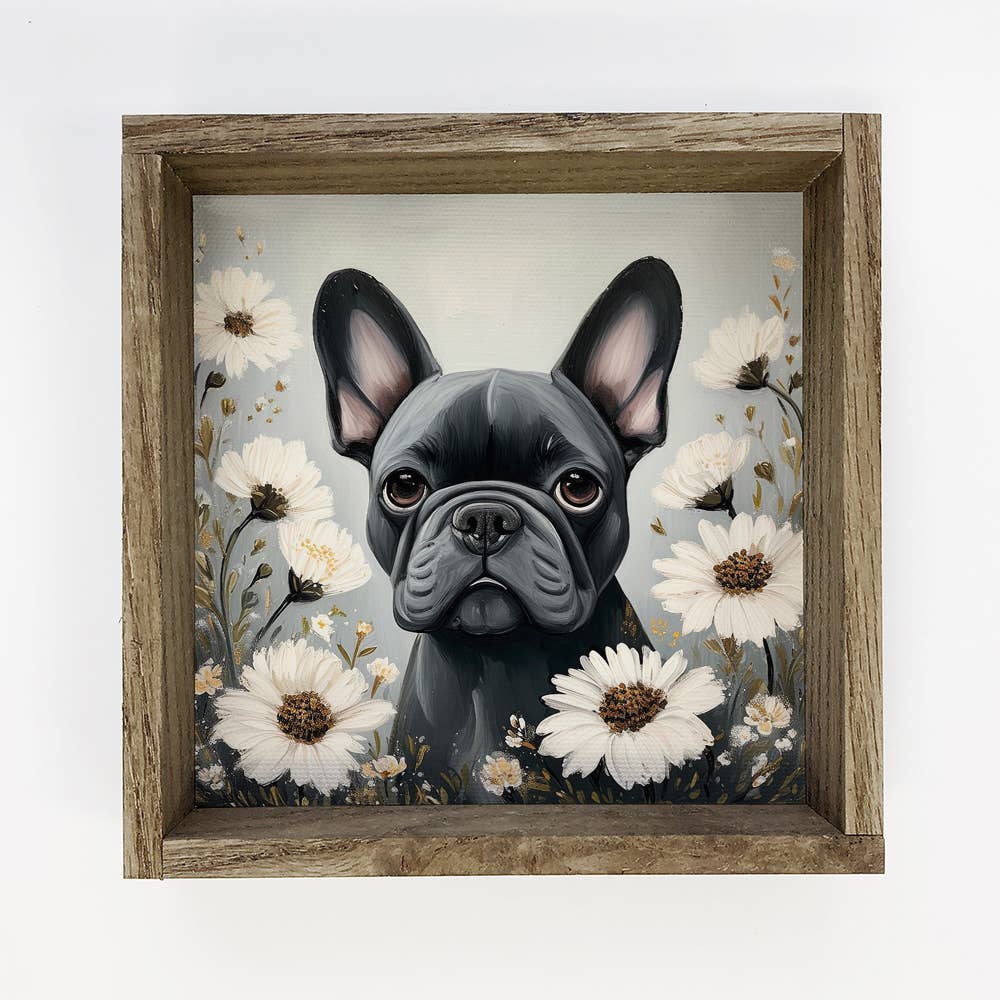 French Bulldog and Flowers - Dog and Flowers Canvas Art