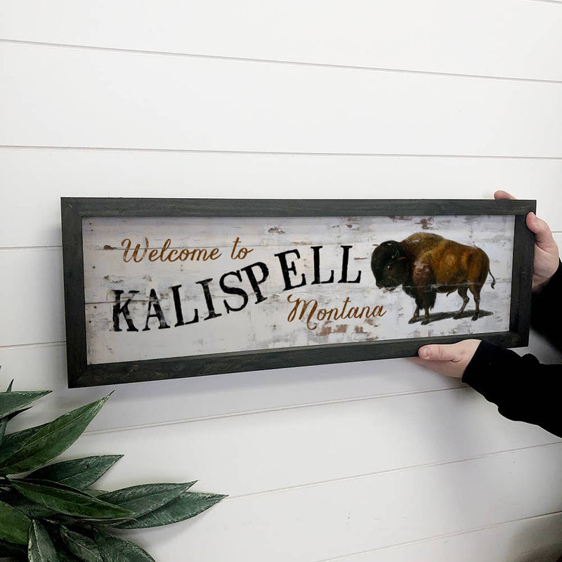 Personalized Welcome Sign - Framed Rustic Bison Wall Decor