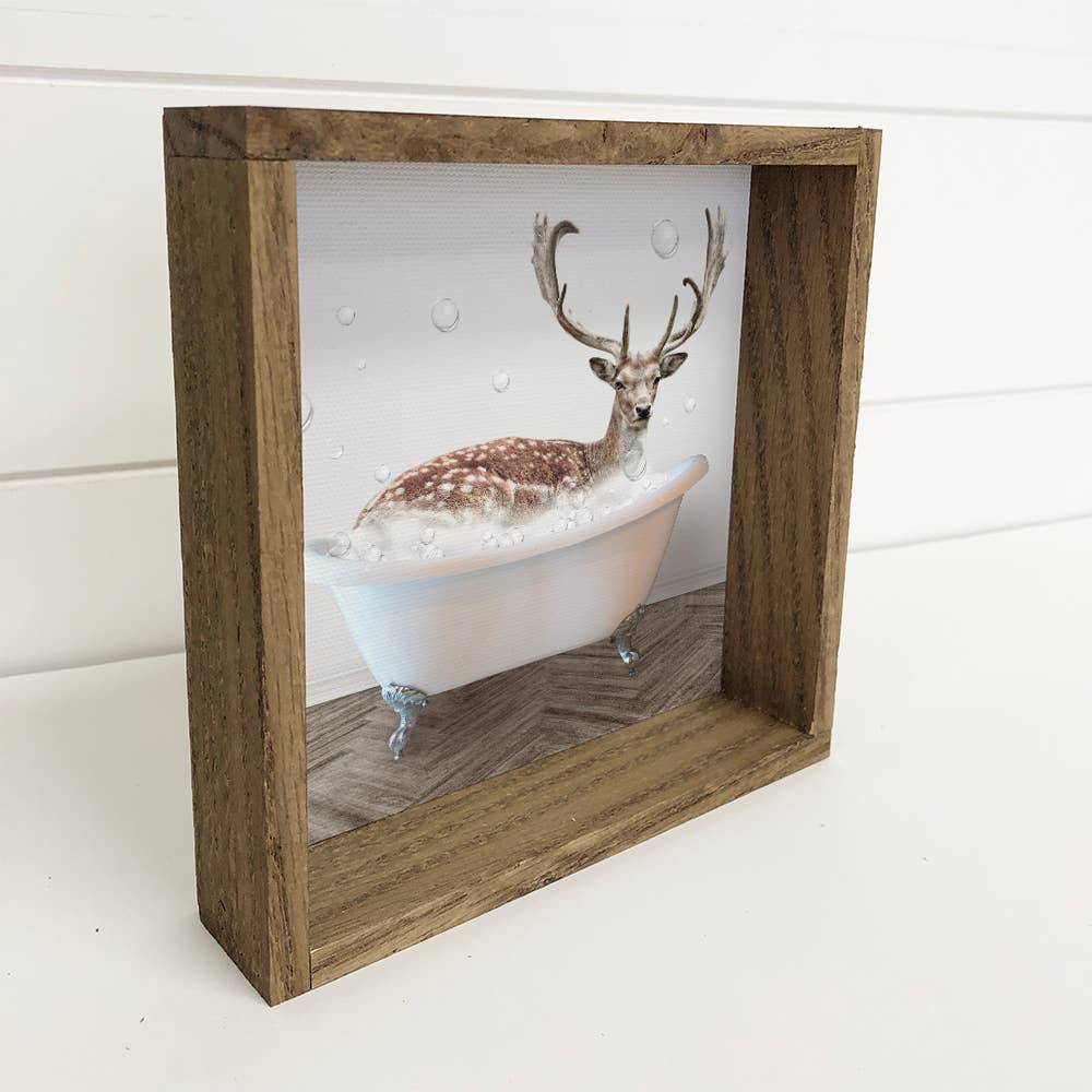 Deer in a Bathtub Wood Sign - Funny Bathroom Art