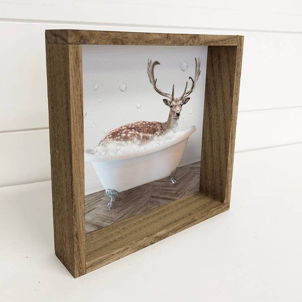 Deer in a Bathtub Wood Sign - Funny Bathroom Art