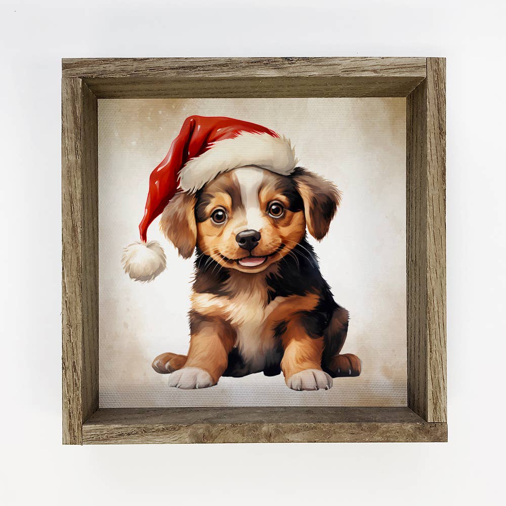 Mountain Dog Puppy Santa Hat - Cute Holiday Animal - Framed