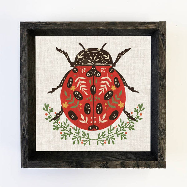 Folksy Lady Bug - Lady Bug Canvas Art - Wood Framed Wall Art
