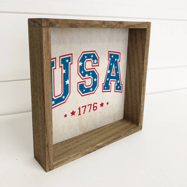 USA 1776 - Vintage USA Sign - Patriotic USA Art with Frame